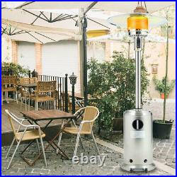 13KW Gas Patio Heater with Wheels Silver Outdoor Garden Burner Free Standing 225cm