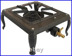 1 Single Burner Country Cooker Cast Iron LPG Gas Stove Camp Camping Hose Regulat