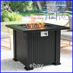 28 Gas Fire Pit Table Firepit Smokeless Fireplace Garden Burner With Rocks Cover