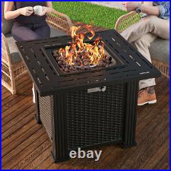 28 Gas Fire Pit Table Firepit Smokeless Fireplace Garden Burner With Rocks Cover