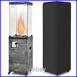 41,000 BTU Propane Patio Heater Glass Tube Standing Gas Heater with4 Wheels &Cover