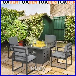 4 Seater Metal Patio Garden Furniture Set Gas Firepit Table Chairs Heater Grey