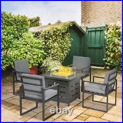 4 Seater Metal Patio Garden Furniture Set Gas Firepit Table Chairs Heater Grey