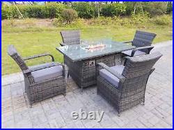 4 Seater Rattan Garden Furniture Sets Rectangular Gas Fire Pit Table Chair Set