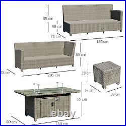 5 PCs Outdoor Rattan Corner Dining Set Footstool Gas Fire Pit Table Furniture
