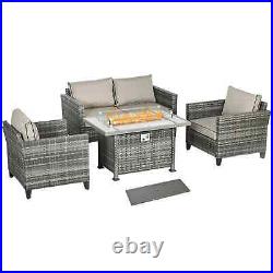 5-Piece Rattan Patio Furniture Set with Gas Fire Pit Table, Loveseat