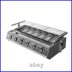 6Burners Gas LPG BBQ Grill Glass Shield Stainless Steel Outdoor Barbecue Cooking
