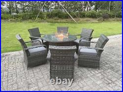 6 Seater Rattan Round Gas Fire Pit Dining Table Chair Sets Garden Furniture Sets