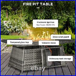7 Pieces Rattan Garden Furniture Set with 50,000 BTU Gas Fire Pit Table Grey
