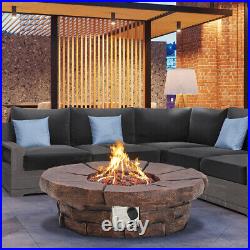 92CM Garden Patio Gas Fire Pit Heater Round Retro Brick Table with Rocks &Cover