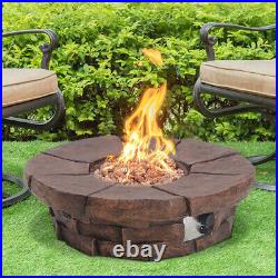 92CM Garden Patio Gas Fire Pit Heater Round Retro Brick Table with Rocks &Cover
