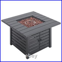 99CM Garden Patio Gas Fire Pit Heater Large Square Table with Rocks &Cover Outdoor