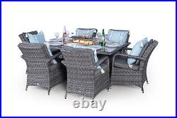 Arizona Gas Fire Pit Outdoor 6 Seater Rectangle Rattan Dining Set