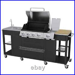 Bbq Barbecue 4 Burner Gas Side Burner Grill Garden Kitchen Black Silver
