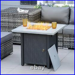 Black Metal Outdoor Fire Pit Table Garden Dining Table Lid Gas Patio Heater Grey