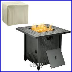 Black Rattan 71x71x62cm Square Gas Fire Pit Table Garden Patio