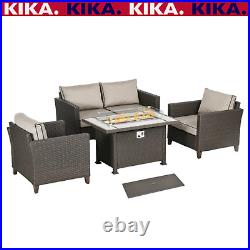 Brown Rattan Garden Furniture Set Patio Sofa Outdoor Gas Fire Pit Table Heater