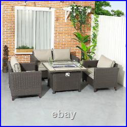 Brown Rattan Garden Furniture Set Patio Sofa Outdoor Gas Fire Pit Table Heater