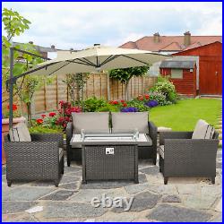 Brown Rattan Garden Furniture Set Patio Sofa Outdoor Gas Fire Pit Table Heater