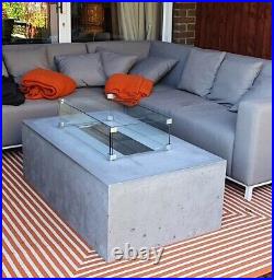 Concrete Gas Fire Pit Table 140/60/38 Full Set Burner+Lava rocks+Glass screen