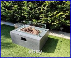 Concrete Gas Fire Pit Table 140/60/38 Full Set Burner+Lava rocks+Glass screen