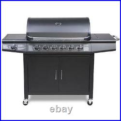 CosmoGrill 6+1 Deluxe Gas BBQ Black Barbecue Grill incl Side Burner Model- 93416