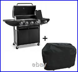 Deluxe Barbecue 4+1 Large Outdoor Gas Black BBQ Grill plus Side Burner + COVER