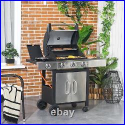 Deluxe Gas Barbecue Grill 3+1 Burner Garden BBQ Large Cooking Area Side Burner