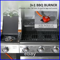 Deluxe Gas Barbecue Grill 3+1 Burner Garden BBQ Large Cooking Area Side Burner