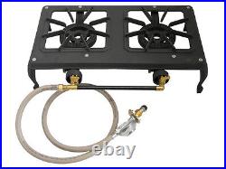 Double 2 Burner Country Cooker Cast Iron LPG Gas Camp Stove with Hose Regulator