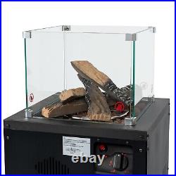 ElectriQ Glass Flame Gas Patio Heater with Lava Rocks and Logs Black EQODHLR