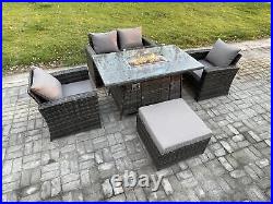 Fimous 10 Options Outdoor Rattan Garden Furniture Gas Firepit Dining Table Set