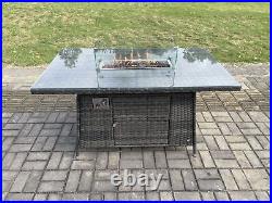 Fimous 10 Options Outdoor Rattan Garden Furniture Gas Firepit Dining Table Set