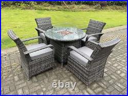 Fimous 4 Seater Rattan Garden Furniture Round Gas Fire Pit Table And Chair Sets
