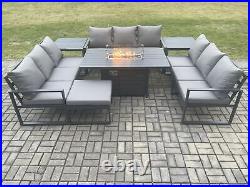 Fimous Aluminium Dark Grey 10 Seater Garden Furniture Gas Fire Pit Dining Set