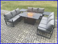 Fimous Aluminium Dark Grey U Shape Garden Furniture Gas Fire Pit Dining Set
