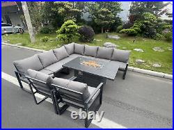 Fimous Aluminum Outdoor Garden Furniture Set Corner Sofa Gas Fire Pit Table Grey