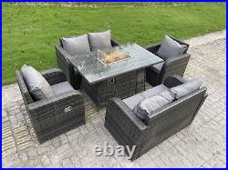 Fimous Gas Fire Pit Dining Table Recliner Sofa Set Patio Garden Furniture Sets