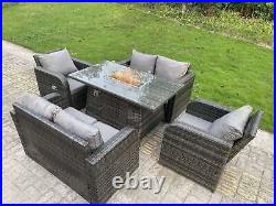Fimous Gas Fire Pit Dining Table Recliner Sofa Set Patio Garden Furniture Sets