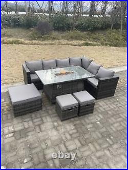 Fimous Outdoor Furniture Rattan Garden Corner Sofa Sets Patio Gas Fire Pit Table