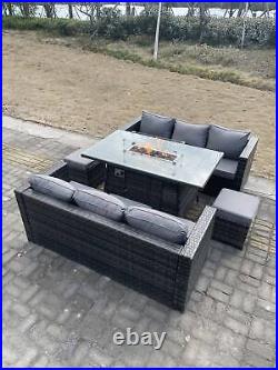 Fimous Outdoor Lounge Rattan Sofa Set Garden Furniture Gas Firepit Table Chairs