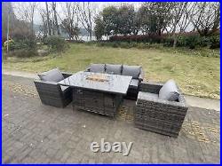 Fimous Outdoor PE Rattan Garden Furniture Gas Fire Pit Dining Table Lounge Sofa