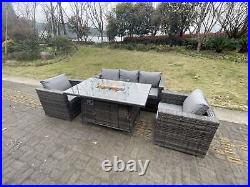 Fimous Outdoor PE Rattan Garden Furniture Gas Fire Pit Dining Table Lounge Sofa