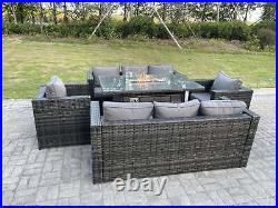 Fimous Outdoor PE Rattan Garden Furniture Gas Fire Pit Dining Table Sets Heater