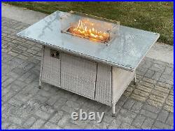 Fimous Outdoor PE Rattan Garden Furniture Heater Burner Gas Fire Pit Table Sets