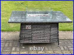 Fimous Outdoor Rattan Propane Butane Gas Fire Pit Dining Table Garden Furniture