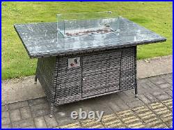 Fimous Outdoor Rattan Propane Butane Gas Fire Pit Dining Table Garden Furniture