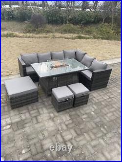 Fimous PE Rattan Garden Furniture Corner Sofa Sets Gas Firepit Dining Table Set
