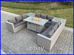 Fimous PE Rattan Garden Furniture Sofa Gas Fire Pit Heater Dining Table Sets