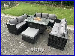 Fimous Rattan Garden Furniture Sofa Sets Outdoor Patio Gas Fire Pit Dining Table